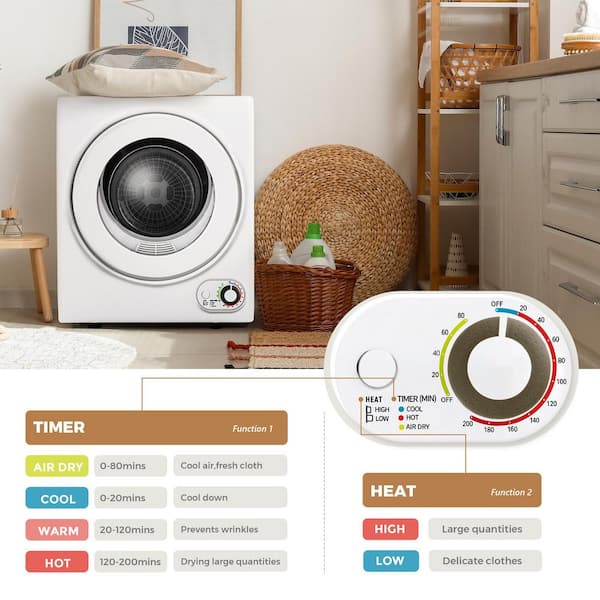 1.6 cu. ft. Vented Portable Clothes Dryer in White, Compact Dryer Machine for Dorm, 19.5 in. W, 23.6 in. H