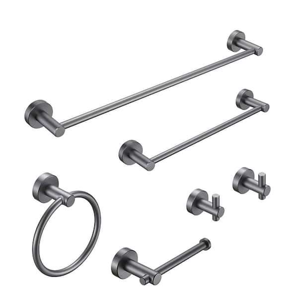 Tenleaf 6-Piece Thicken Space Aluminum Bathroom Hardware Set with Installation Hardware in Gray