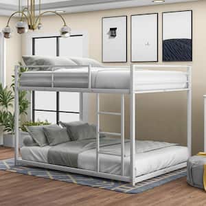 White Full Over Full Metal Low Bunk Bed with Ladder