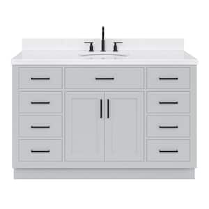 Hepburn 54 in. W x 22 in. D x 36 in. H Single Sink Freestanding Bath Vanity in Grey with Carrara Quartz Top