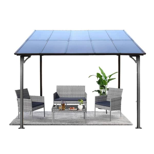 Unbranded 10 ft. x 10 ft. Metal Large Heavy-Duty Outdoor Gazebo, Wall Mounted Reclining Awning with Roof for Patio, Deck, Backyard