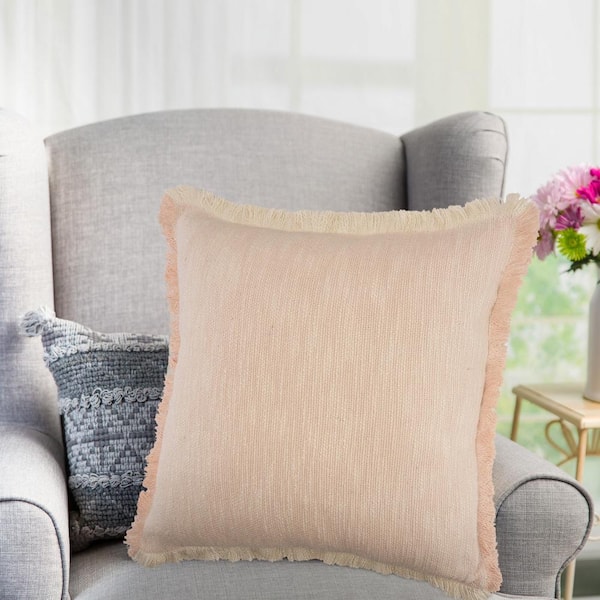 LR Home Unique Light Pink 20 in. x 20 in. Neutral Solid Cotton Throw Pillow  with Tassels 8506A3084D9348 - The Home Depot