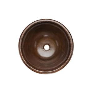 Self-Rimming Small Round Hammered Copper Bathroom Sink in Oil Rubbed Bronze