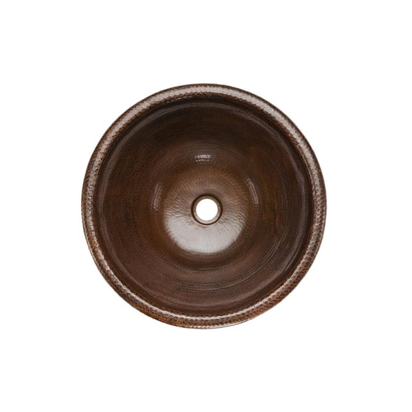 Self-Rimming Small Round Hammered Copper Bathroom Sink in Oil Rubbed Bronze