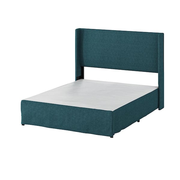 JAYDEN CREATION Raymond 2-Piece Blue Wingback Design Queen Bedroom Set with Metal Platform Bed Frame