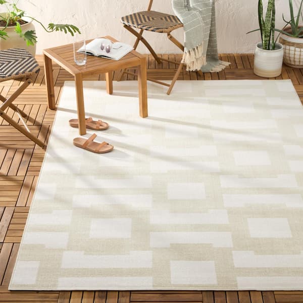 Isla Coastal Geo Green/Ivory 6 ft. x 9 ft. Indoor Outdoor Area Rug