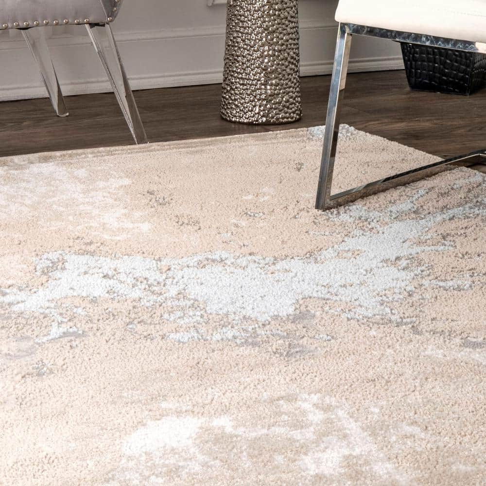 Beige and Gray Abstract Synthetic Rectangular Area Rug