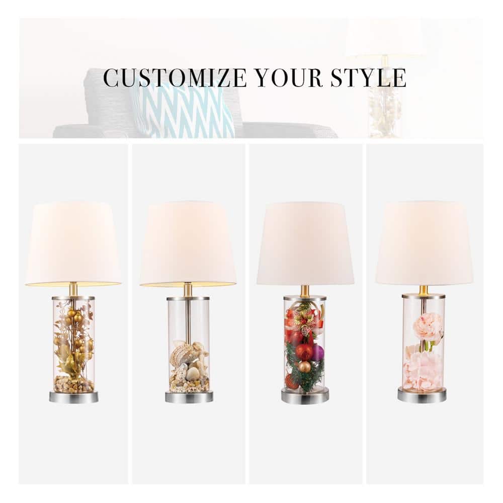 Maya 20" Clear Glass Table Lamp with White Shade