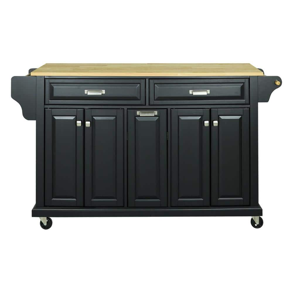 ANGELES HOME Black Solid Wood Countertop 60 1/2 in. W Rolling Kitchen ...