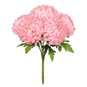 18 in. Deluxe Blush Pink Artificial Chrysanthemum Flower Stem Bush Bouquet (Set of 2)