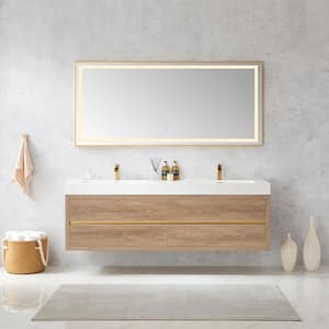 Palencia 72 in. W x 20 in. D x 24 in. H Double Sink Bath Vanity in N.American Oak W/White Composite Stone Top and Mirror