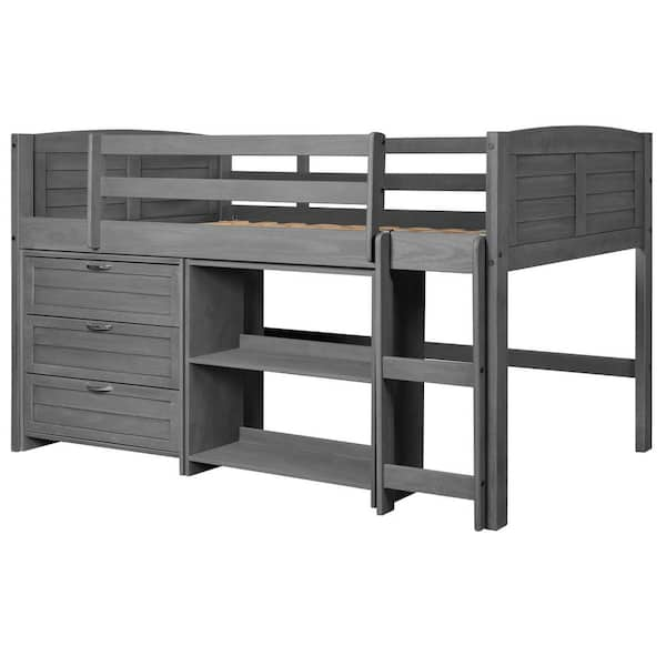 Donco Kids Antique Grey Twin Louver Low Loft Bed With 3-Drawer Chest ...