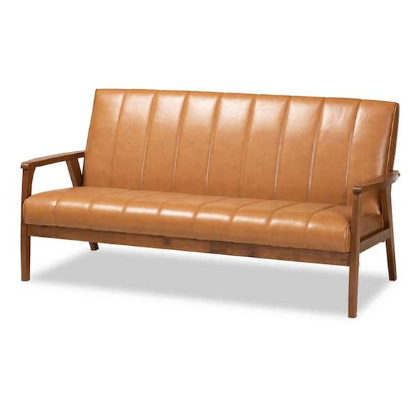 Baxton Studio Nikko 3 Seat Tan and walnut brown Sofa 175 10976 HD