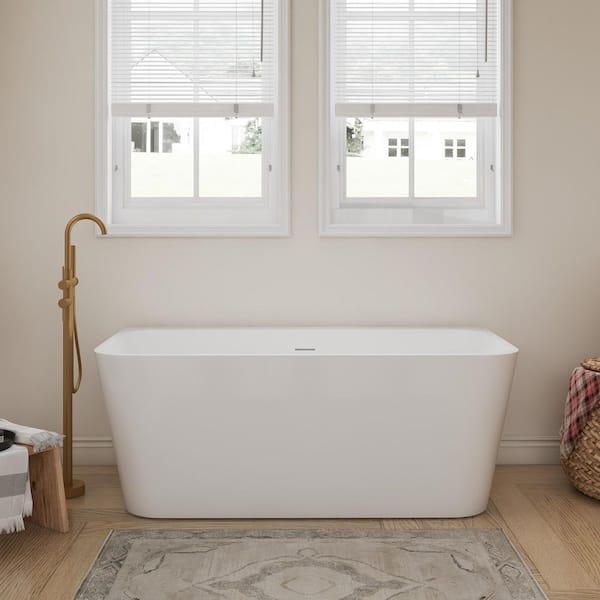 59 in. x 29.5 in. Acrylic Flatbottom Freestanding Bathtub Soaking Bathtub in White