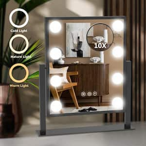 12 in. W x 14.17 in. H LED Vanity Mirror Rectangular Framed Makeup Mirror Tabletop Bathroom Vanity Mirror in Black