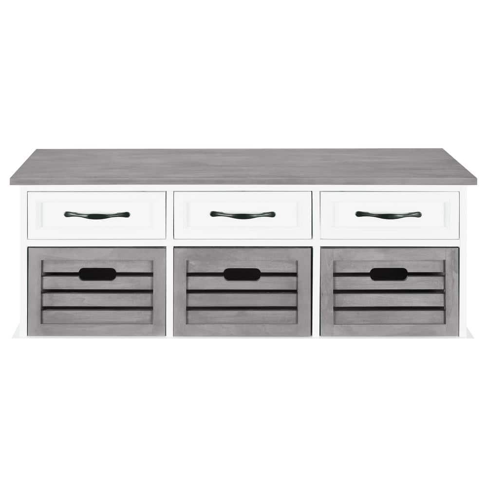 White and Weathered Gray 3-Drawer Storage Bench