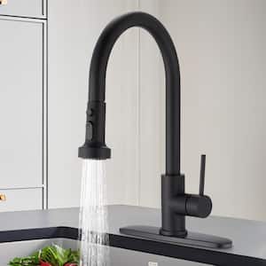 Single-Handle Pull Down Sprayer Kitchen Faucet with Deckplate Included and 3 Models in Matte Black