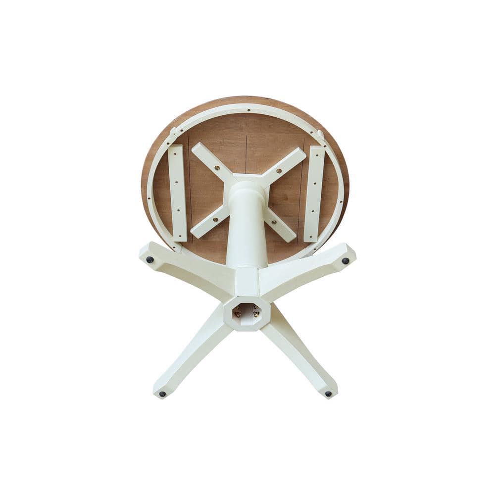 Hickory and Shell Solid Wood Round Pedestal Table Set with High Cross Back Chairs