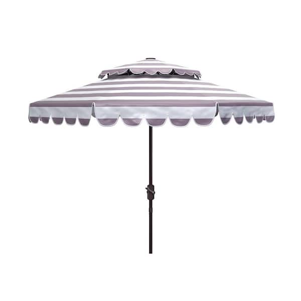 SAFAVIEH Vienna 9 ft. Aluminum Market Tilt Patio Umbrella in Gray/White