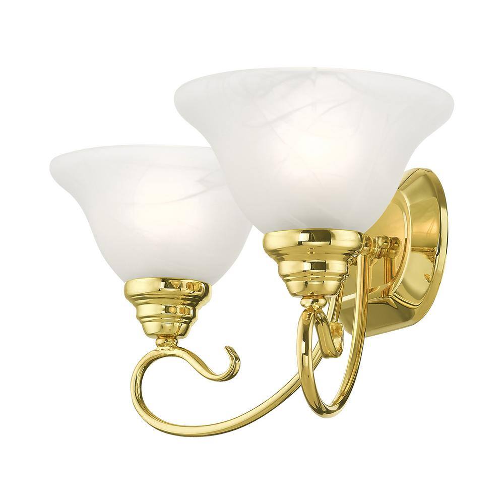 Polished Brass 2-Light Vanity with White Alabaster Glass