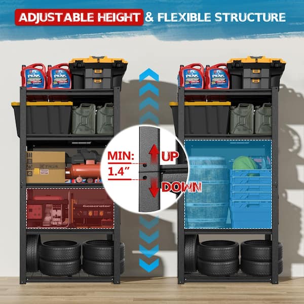 5-Tier Heavy-Duty Standard Bookcase Metal Garage Storage Shelving Unit in Black (35.8 in. W x 72 in. H x 18.1 in. D)