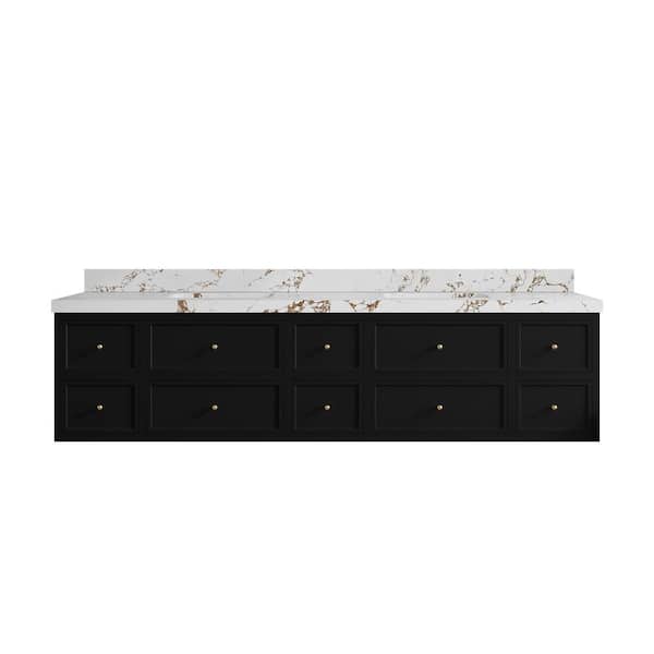 Willow Collections Roswell 84 in. Double Sink Freestanding Black Bath Vanity with Viola Brown Qt. Top Unassembled