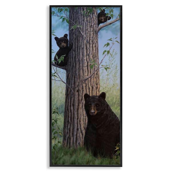 Stupell Industries Mama Bear and Cubs by Valerie Rogers Black Framed Animal Giclee Art Print 30 in. x 13 in.