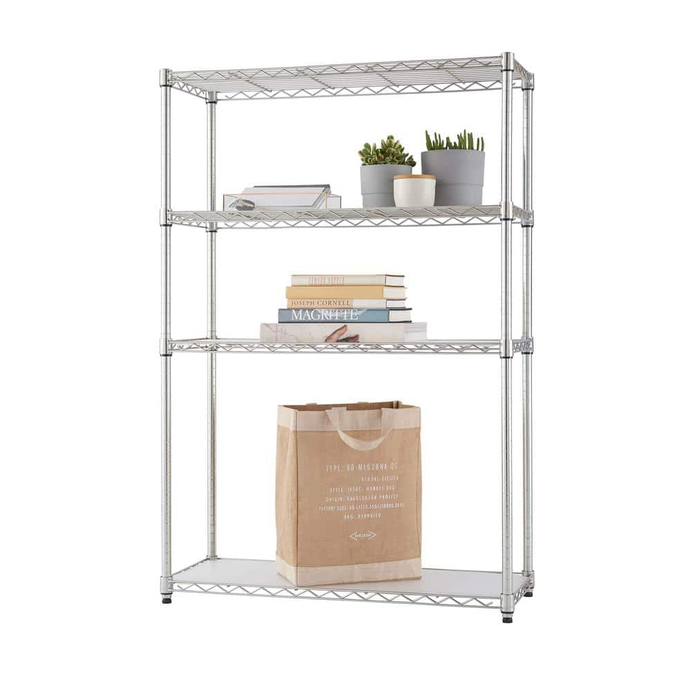 TRINITY Chrome Color 4-Tier Steel Wire Shelving Unit with Liners (36 in. W x 54 in. H x 14 in. D)