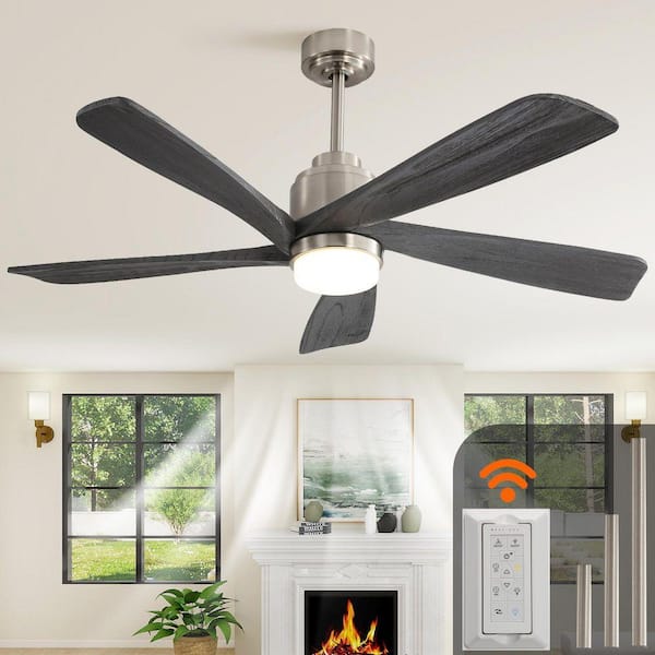 Modern Series 52 in. Smart Indoor Gray 5-Blade Ceiling Fan with Dimmable LED Light with Remote Included,Downrod Mount