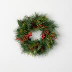 16 in. Unlit Green Rustic Pine and Berry Mini Artificial Christmas Wreath