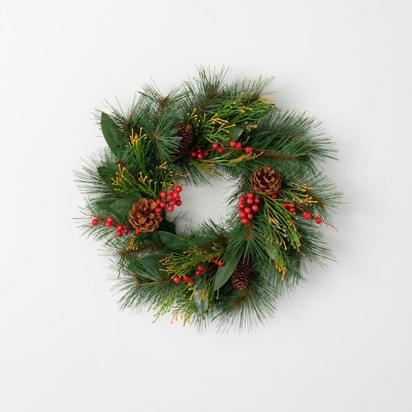 SULLIVANS 16 in. Unlit Green Rustic Pine and Berry Mini Artificial Christmas Wreath