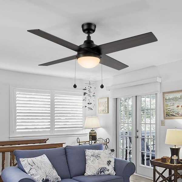 CARRO Visalia 52 in. Indoor Matte Black Downrod Standard 3-Speed DC Ceiling Fan with Dimmable LED and Pull Chain