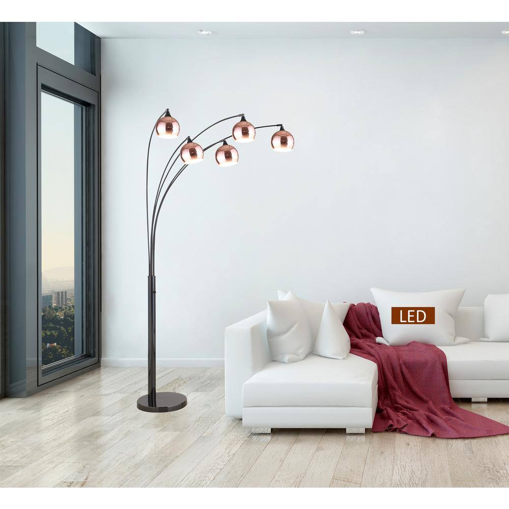 Amore Adjustable 86" Black Multi-Head Arc Floor Lamp with Dimmer