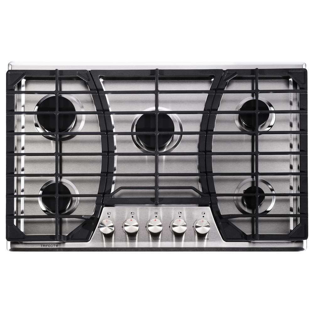 Elexnux LD 30 in. 5 Burners Recessed Gas Cooktop in Stainless Steel with Continuous Grates, Silver