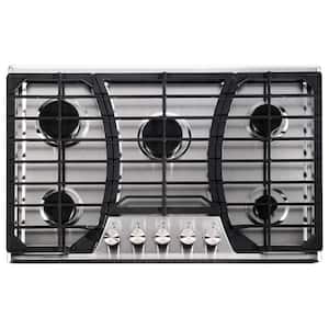 LD 30 in. 5 Burners Recessed Gas Cooktop in Stainless Steel with Continuous Grates