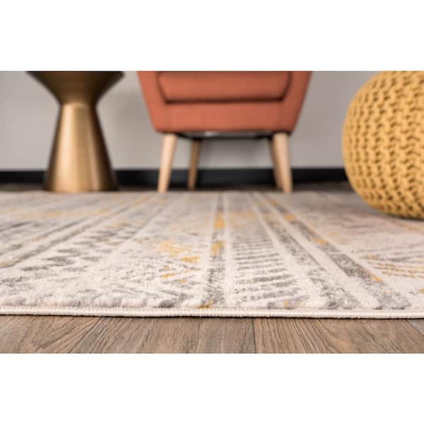 Geometric Distressed Bohemian 2 ft. x 7 ft. Yellow Runner Rug