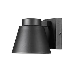Asher 5.5 in. 1-Light Black Outdoor Hardwired LED Integrated Coach Wall Sconce with Sandblast Glass Shade