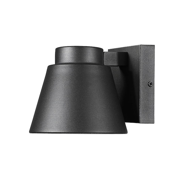 Unbranded Asher 5.5 in. 1-Light Black Outdoor Hardwired LED Integrated Coach Wall Sconce with Sandblast Glass Shade