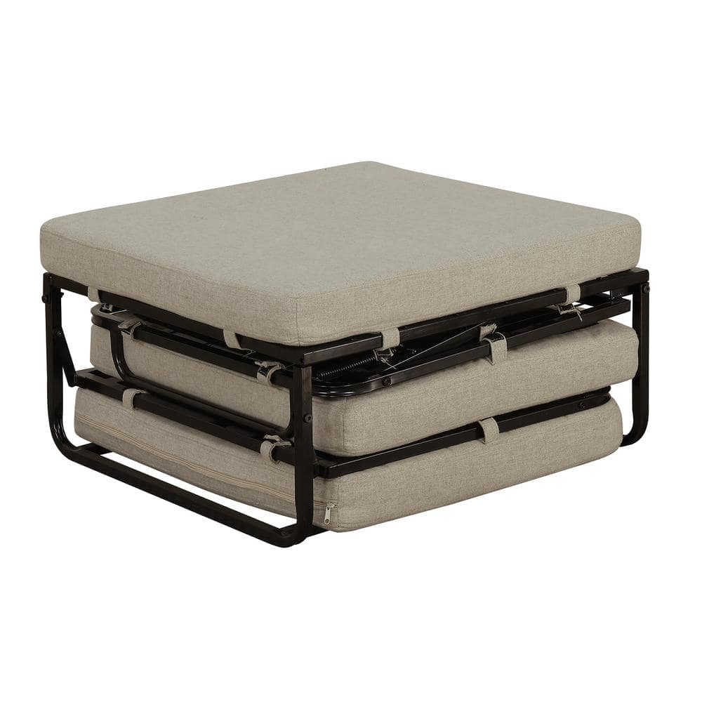 Soft Beige Fabric Folding Bed Ottoman with Metal Frame