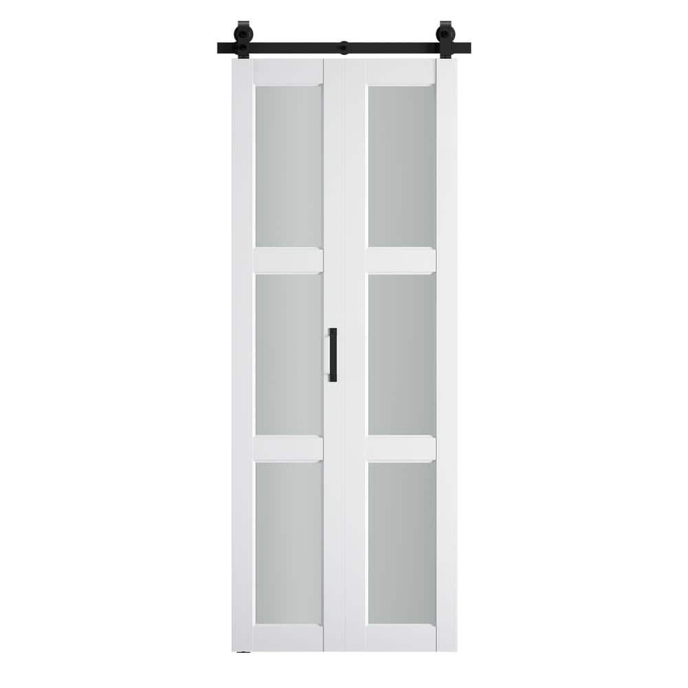 40 in. x 84 in. 3-Lite Frosted Glass PVC Finished White MDF Bi-Fold Sliding