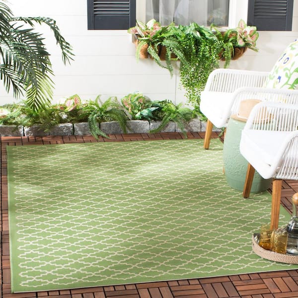 Courtyard Green/Beige Doormat 3 ft. x 5 ft. Geometric Indoor/Outdoor Patio Area Rug