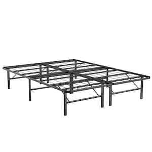 Black Steel Frame Queen Size Platform Bed Tool-Free Assembly with Foldable