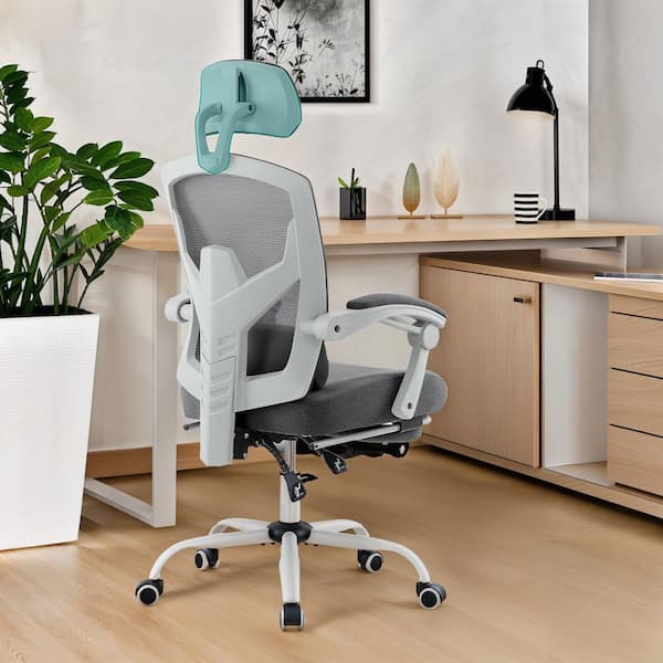 WONDER COMFORT Ergonomic High-Back Mesh Reclining Home Office Desk Chair with Footrest & Lumbar Support in Grey with Comfy Arms