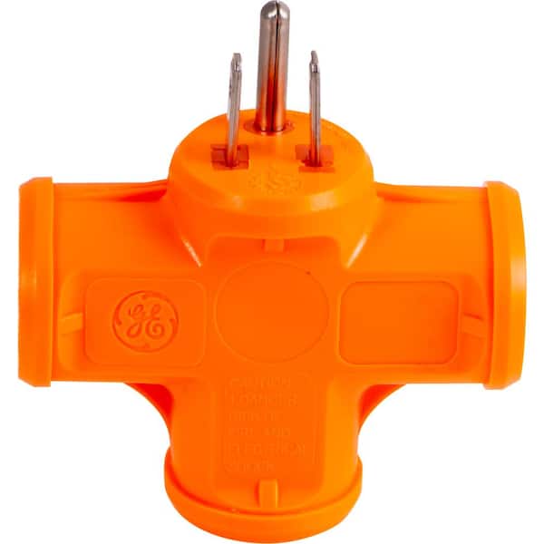 3x T-shape Triple Outlet Heavy Duty Grounded Wall Plug Tap Adapter Orange 3 