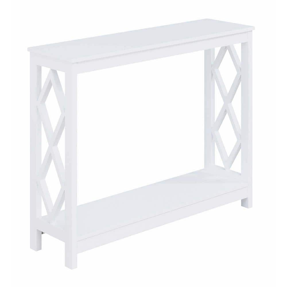 White Diamond Cut-Out Wood Console Table with Storage