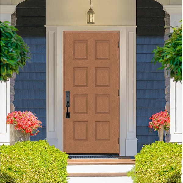 Regency 32 in. x 80 in. 8-Panel LHOS Autumn Wheat Stain Mahogany Fiberglass Prehung Front Door
