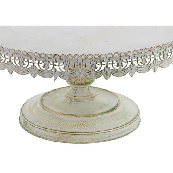 Litton Lane 22 In W X 10 In H Whitewashed And Rust Brown Round Iron Cake Stand With Floral Bunting Overhang 50482 The Home Depot