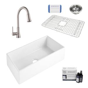 Harper All-in-One Farmhouse/Apron-Front Fireclay 36 in. Single Bowl Kitchen Sink with Pfister Faucet and Drain