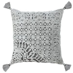 Arcane Gray Traditional Textured Medallion Poly-Fill 20 in. x 20 in. Indoor Throw Pillow