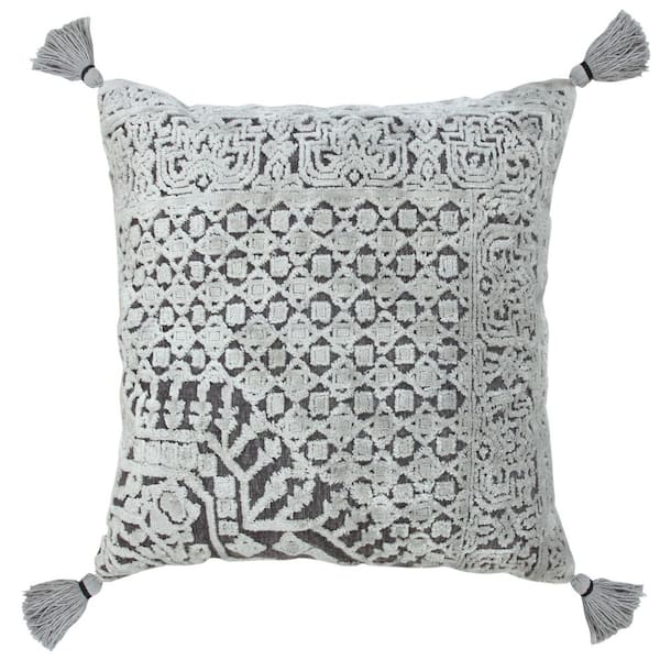 Unbranded Arcane Gray Traditional Textured Medallion Poly-Fill 20 in. x 20 in. Indoor Throw Pillow